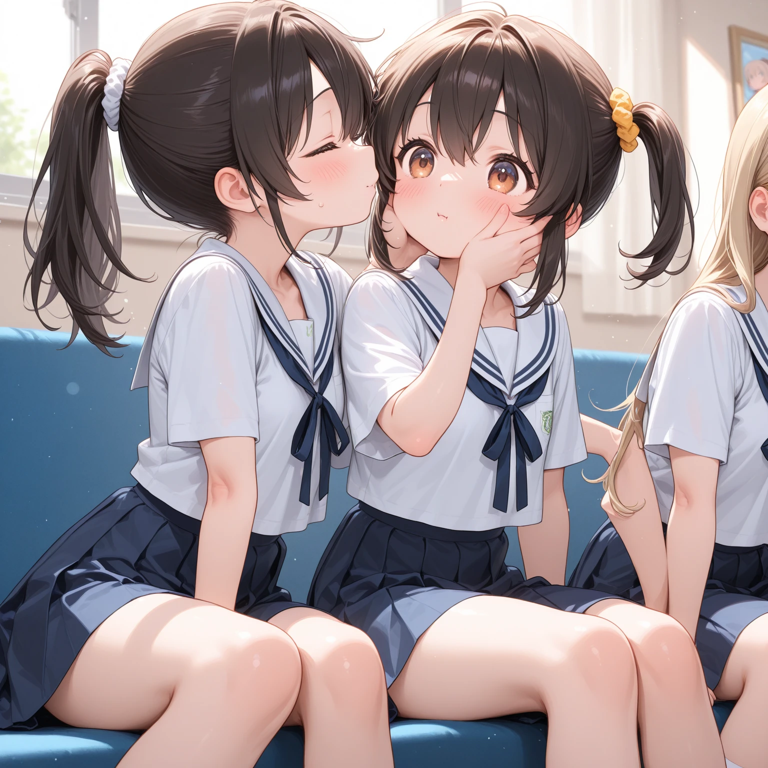 (((masterpiece, Highest quality, High resolution, 超High resolution, Pixel perfect, Written boundary depth, 4K, About RTTX10.0))), Beautiful Anime Women, Beautiful art style, Anime characters, ((Smooth texture, Realistic texture, Anime CG Style)), Exact finger count、Exact number of legs、(Exact number of arms:1.0, Exact number of hands:1.0), (Perfect hands, Perfect Anatomy), Cinematic, Realistic, Highly detailed CG, Daytime lighting, Perfect lighting, Best Shadow, The best natural light, whole body, Perfect body, (Slender body:1.2), whole body, ((bangs, Dark brown hair, Bobcut)), ((One woman is standing with her hands in her panties, looking up and with her mouth open, sleep:1.4)), (Put your hands in your panties, fingering:1.8), ((Beautiful eyelashes)), ((Detailed face, Blushing:1.2)), (Beautiful and large breasts:0.9), (Amazingly beautiful girl), (School classroom:1.3), (Fashionable white shirt, Sailor collar, Navy blue sailor suit, Knee-high socks, Navy pleated mini skirt:1.3), (Open your mouth wide:1.5), (セクシーでcuteパンティ, Shiny satin side-tie light blue panties, Light blue panties with a plain center and lace on the sides:1.3), The skirt is flipped up, ((close your eyes:1)), ((cute, Sighing expression)), Breathe with your shoulders, sexual pleasure expression, Holding in pee、Patience is the limit、On the brink of climax, (Perfect Anatomy, Perfect number of arms, Perfect hands)、(cum on face, cumin mouth:1.7), Look up, A 'Phew' sound, Surprised expression, Angle from above right, (My face is covered in sticky white liquid, There is a lot of sticky in the mouth:1.7), Cowboy Shot