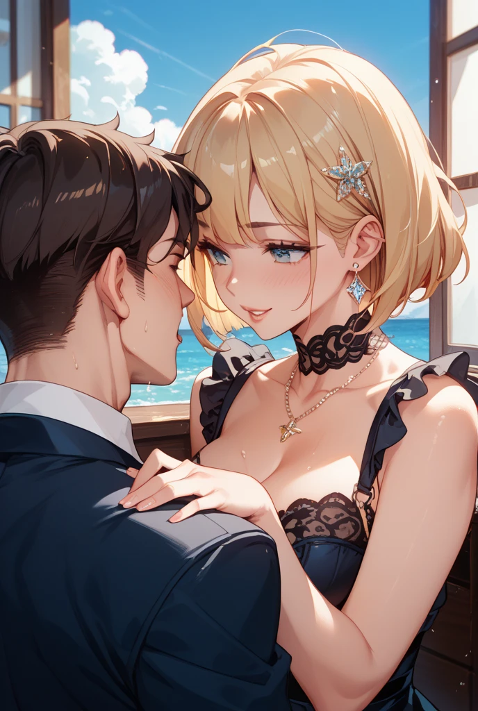 beautiful、Blonde woman、A man&#39;s penis is in his groin、Sexual intercourse、Large Breasts、naked、Bathroom、Shyness、Sweat、Drooling、It has been violated
