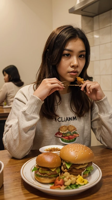 A girl with medium length hair eating cup noodles