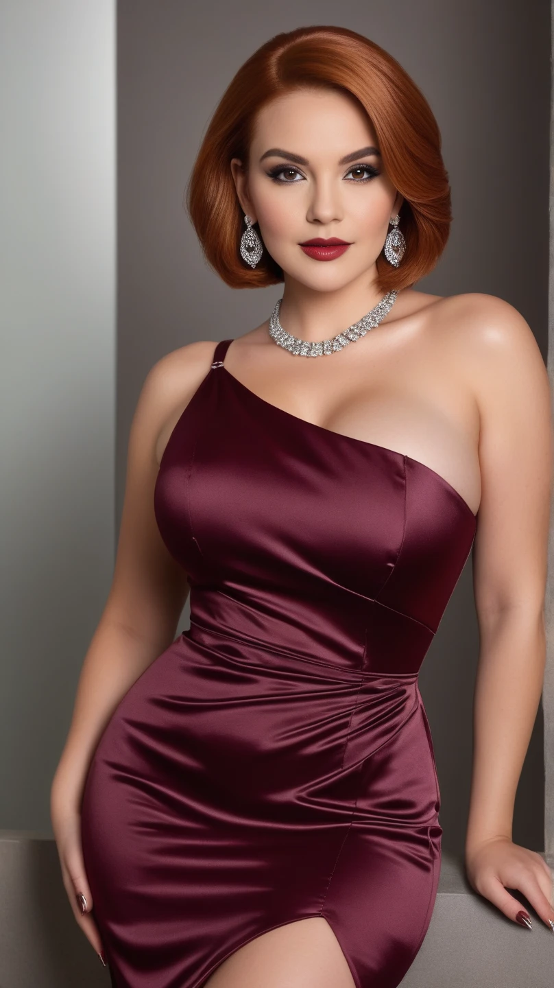 Elizabeth Taylor dressed in sexy couture clothes with lipstick and smiling