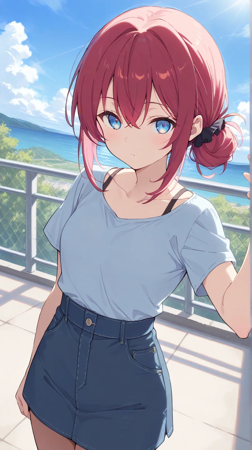 1girl, short red hair, blue eyes, wearing plain white wet shirt, shorts, city, bridge
absurdres, high res, ultrasharp, 8K, masterpiece, looking at viewer