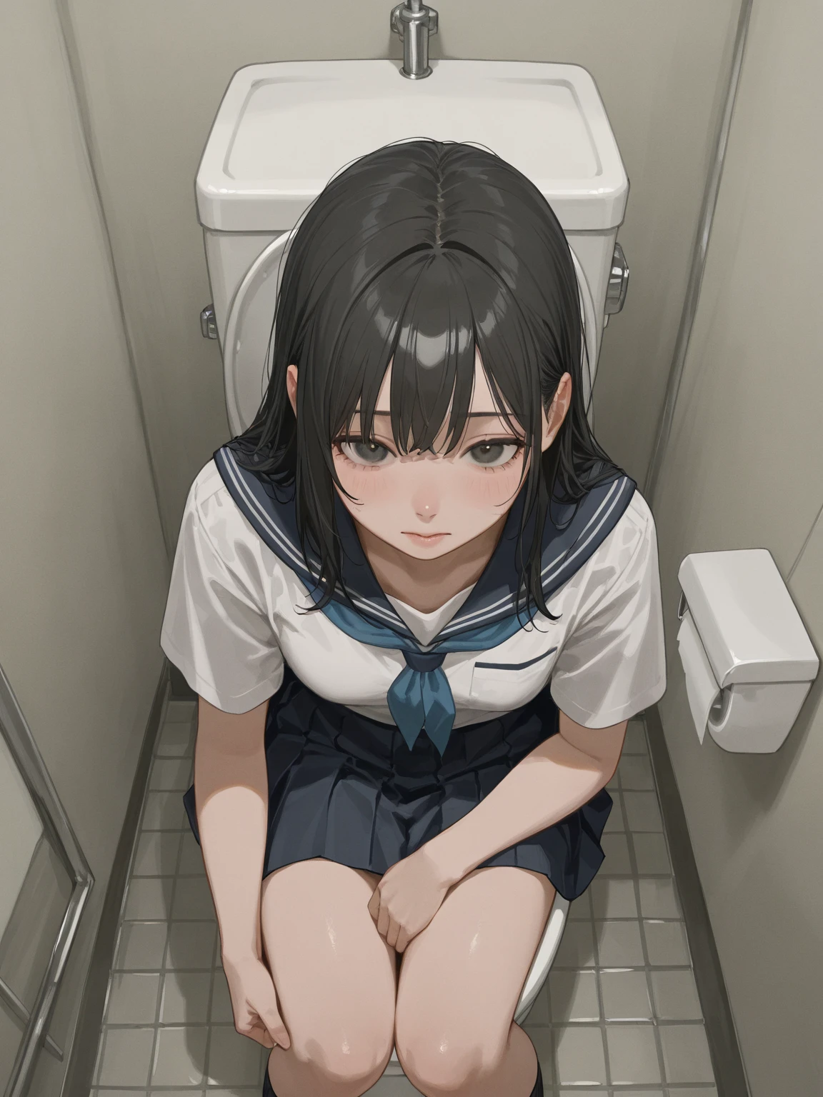 1girl in、AS-Adult、in a street、urinate、During urination、（small tits）、Upper body portrait、