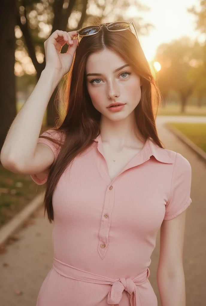 nordic young woman, cute face, seductive, best quality, masterpiece, Off-shoulder V neck shirt with pleated mini skirt, golden hour, detailed textures, long braded hair, Standing on floor, looking up, posing, intimate pose, hotel room, interior, [blush], aesthetic, intricate, caustics, light rays, sunlight, (((soft lips))), (((glossy lips))), highly detailed, (semi-realistic:1.2), niloudef, red hair