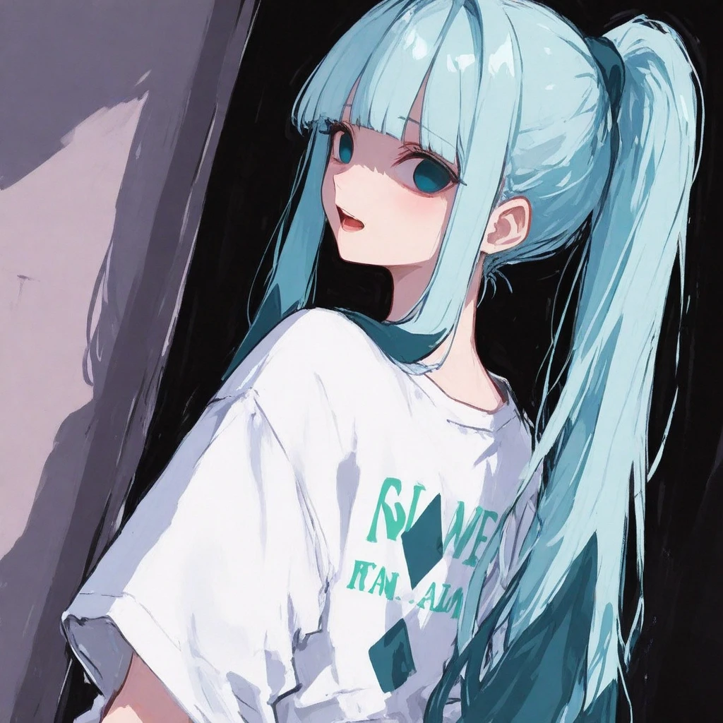 masterpiece, best quality, very aesthetic, absurdres, official art, official wallpaper, alternate costume, (monochrome:0.65), simble background, 
1girl, solo, lyria \(granblue fantasy\), very long hair, street fashion, standing, ponytail, 
from side, looking at viewer, (serious:0.1), 
 <lora:lyria-XL:0.8>