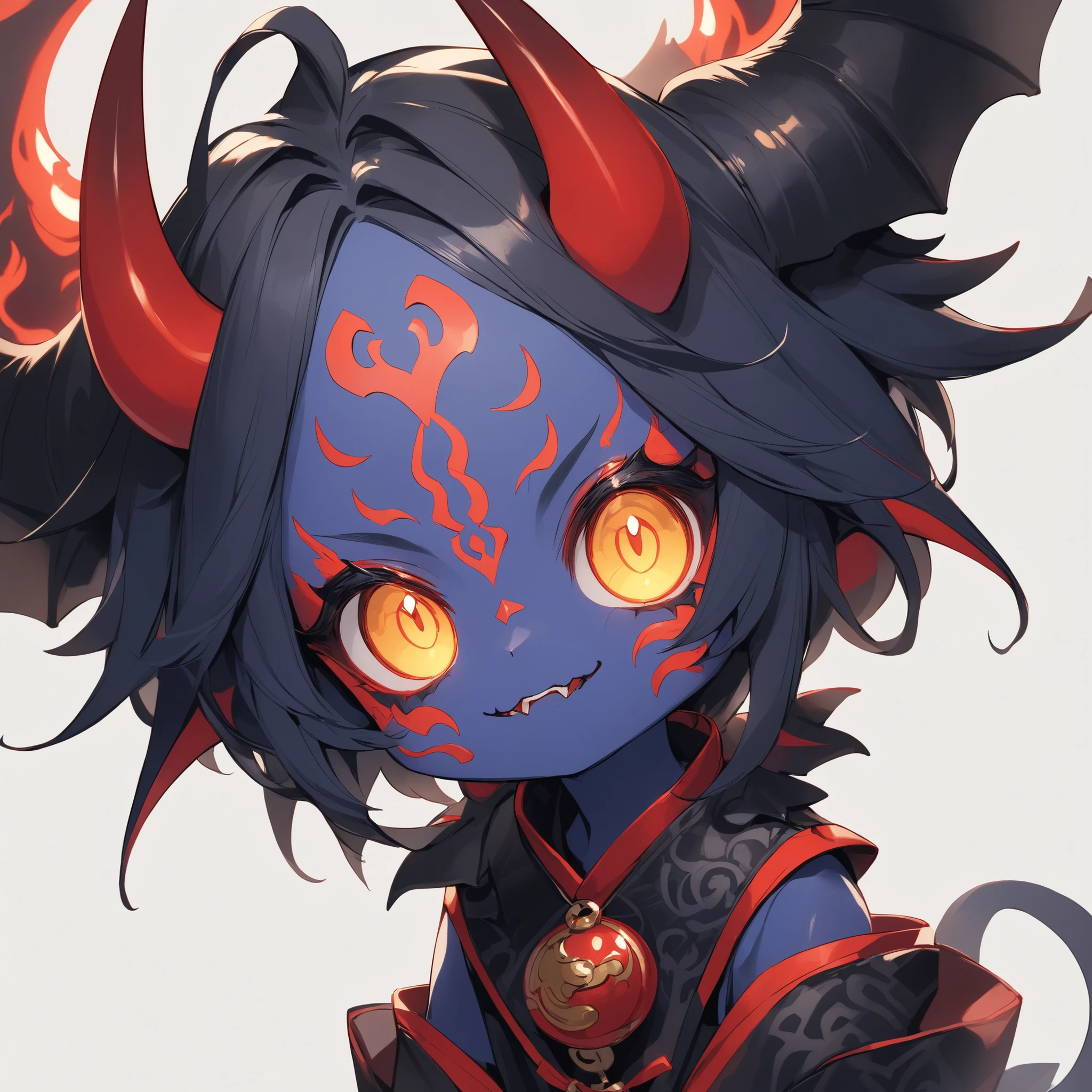 A humanoid whose pet dog evolved into、an Oriental demon, solo, Keep only facial expressions adorable,