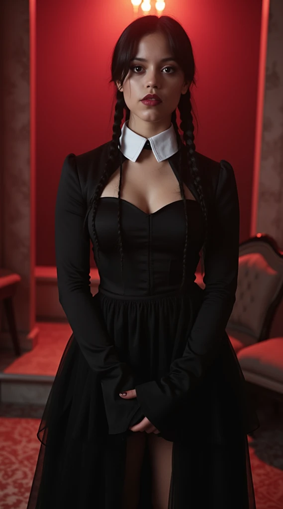 thick and sexy Wednesday Addams in haunted house