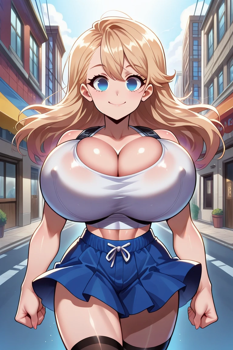 Marin kitagawa, anime character with a huge breasts in a dress,long fluffy voluptuous hair,makeup,fashionable,hunky man with muscles