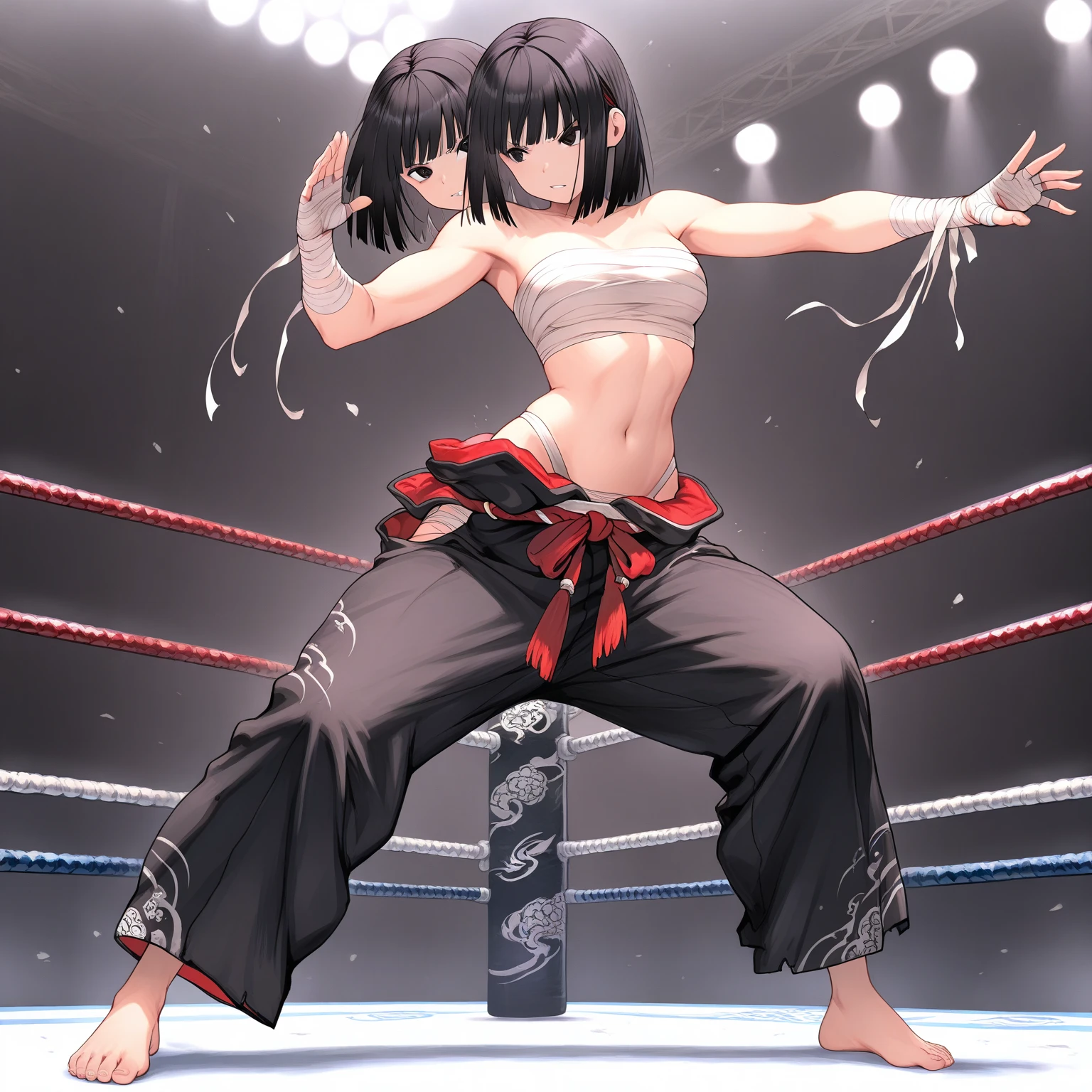 (masterpiece), (best quality), (beautiful eyes and face), (perfect female body), (shiny skin),
looking at viewer,
1girl, solo, sui-feng, black hair, short hair, short hair with long locks, grey eyes,
small breasts,
black kimono, sleeveless, white sash, black hakama skirt, (long skirt:1.2),
smile,
sitting, indian style,
tatami, Japanese Clothing, full body, kneeling,(muscle 1.4),- Hip vents, No underwear,short hair, Small Breasts, No eyeballs, Also available in black, low twin braids,Facing the audience, looking at the audience, tired, from below, (Exposed armpit:1.1), ((armpit:1.2)), Sweating, More and more sweat,(ahegao), (Roll your eyes), open mouth, Sticking out tongue, saliva, Slobber,Skinny, raise arms, (arms above head:1.5), runny nose, drooling.