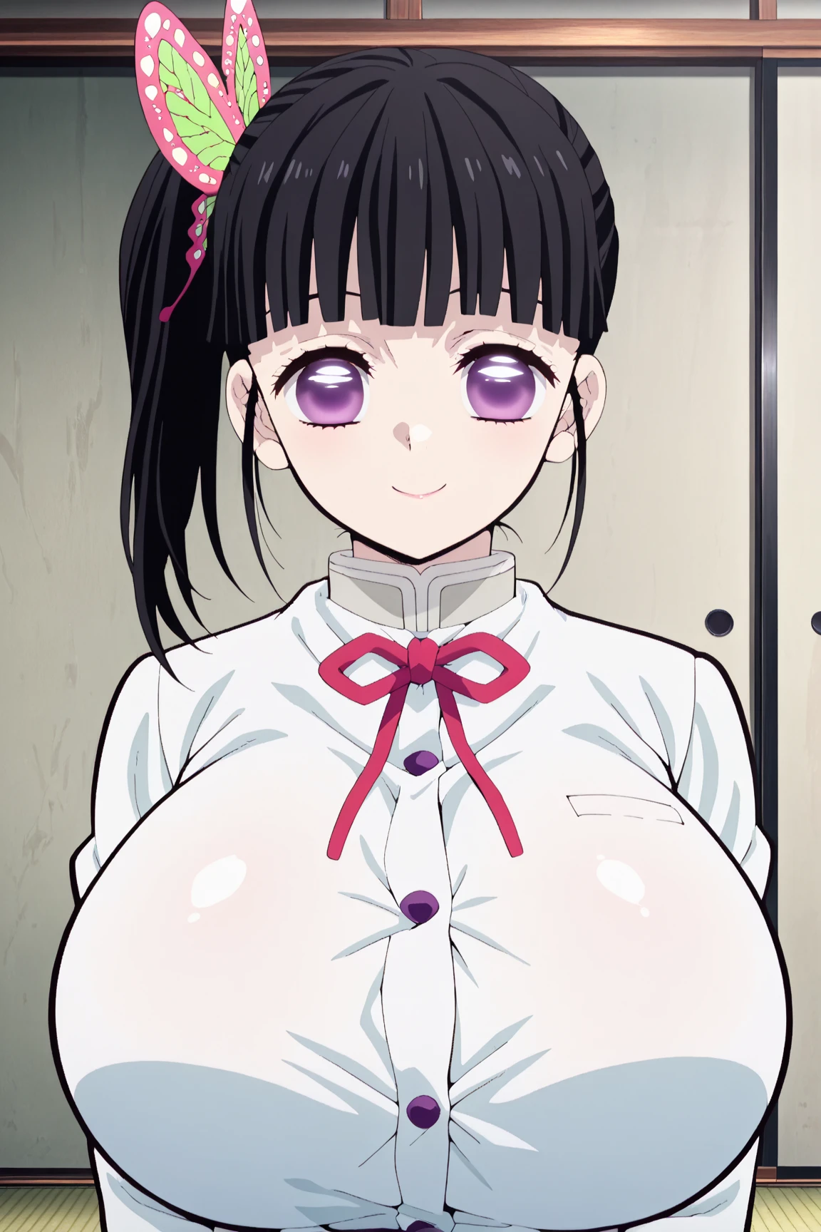 breasts on desk, white liquid on the body, yogurt all over the body, big breasts, cleavage, upper body, long hair black hair brown-eyed woman wearing white turtleneck, focus on breasts, shy, watery eyes, embarrassed, white knitwear