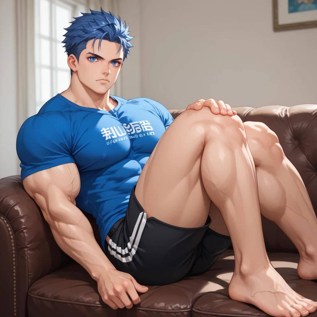 cool guy,youth,Abs,whitelegwear,Panty drum,blue hair,Good facial features,prette,without a beard