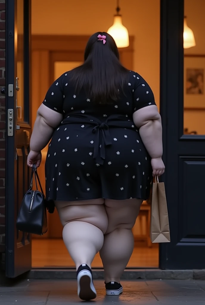 Extremely Hyperpregnant Andorran women with huge belly wearing a dress