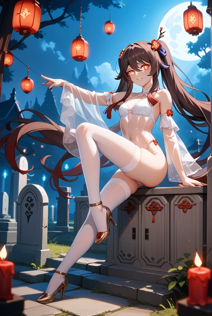 anime artwork, score_9, score_8_up, score_7_up, score_6_up, score_5_up, score_4_up, hu tao, she is 24 years old, style_3, ,nude,naked,, black background, , , , , _, sit, legs together, smile,  shibari, solo