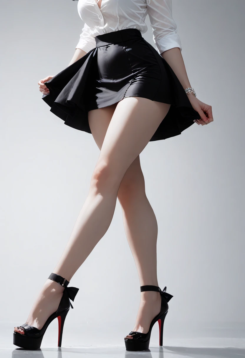 Master of animation, A perfect masterpiece, On a pure white background、Dressed in cool, sexy and modern clothes、Sexy mature modern woman standing, Flowing silver hair, Full Body Stand Posture, Thin legs, Straight chest, Detailed facial details, Natural and beautiful standing posture, Crisp and realistic body detail