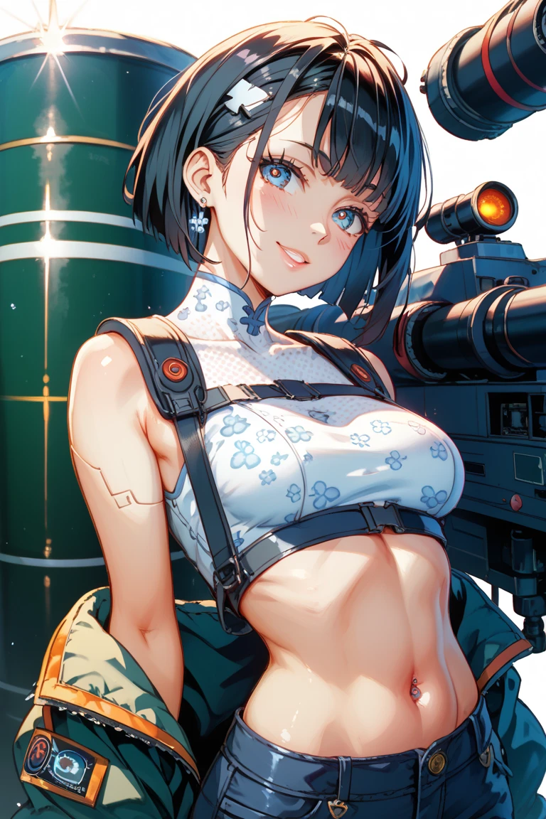 Alien desert surface, landscape,Sci-fi magazine cover illustration, A futuristic machine with a 50s retro design, Girl in transparent helmet and colorful micro bikini、large drooping ,Garter Stockings,Sexy beautiful girl,Large saggy breasts、A futuristic machine with a retro 50s design,