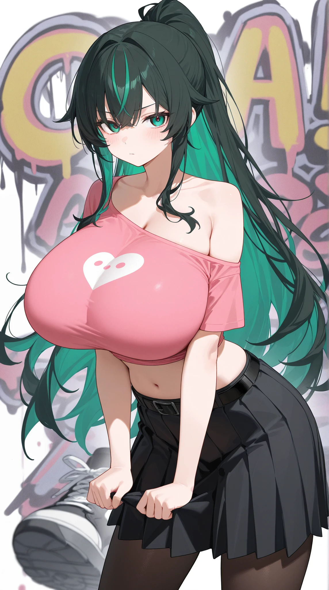 Kuki Shinobu Genshin Effect, squatting on the ground,(Smirk,open mouth),(blush:1),masterpiece, bestquality, 1girls, oversized breasts, bara, crop top, shorts jeans, choker, (Graffiti:1.5), color splashes, arm behind back, against wall, looking at the audience, bracelet, Thigh strap, Paint on the body, Head tilt, multicolored hair, water eyes, headset,tmasterpiece,The kinky exposed ,(Surreal breasttremely full breasts)),((Super large)),Big breasts Thin waist,(((Extremely large breasts))),seductiv,High detail,hyper qualit,high resolution,8K,8k smooth,(reality: 1.2),(Highly realistic, Ultra-realistic, photograph realistic),(Realism: 1.2),Mature woman,Solo,(Perfect feminine curveig breasts:2),(Huge breasts:2),(gigantic cleavage breasts:2),(Large breasts:2),(Bare tits:1.4),(chiseled abs : 1.1),Nice strong legs,(Curvy:1.1),Narrow waist,(gigantic hip:1),(Thick thighs:1),(Thick legs:1)