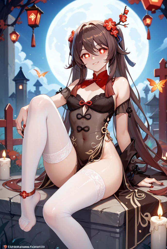 best quality, Ultra High Resolution, 1girl, mischievous smile, showing teeth, (long red brown hair:1), ((swollen eyes)), look at me, (full body), Smile at me, red eyes, (( (flower pupils))), sweet, beautiful, (on the beach at night with starry sky and full moon in the sky), (wearing a micro bikini), (((muscular legs))), (muscular belly), wide hips , big ass, medium breasts, (((nails painted black with reflection))). thoughtful, love me with all your heart, Ultra HD,