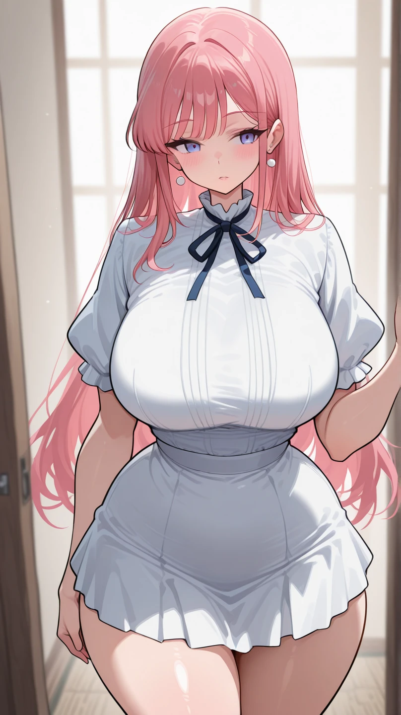 ((masterpiece、Highest quality、Super detailed)、((One girl))、((Pink Hair))、((Twin tails))、((Light blue eyes))、((open mouth))、((tongue out))、((lots of piercings))、((Very large breasts))、Nurse cap、((nurse))、((white pencilskirt))、Hands on hips、Cowboy Shot、((bent over)、Hospital room background