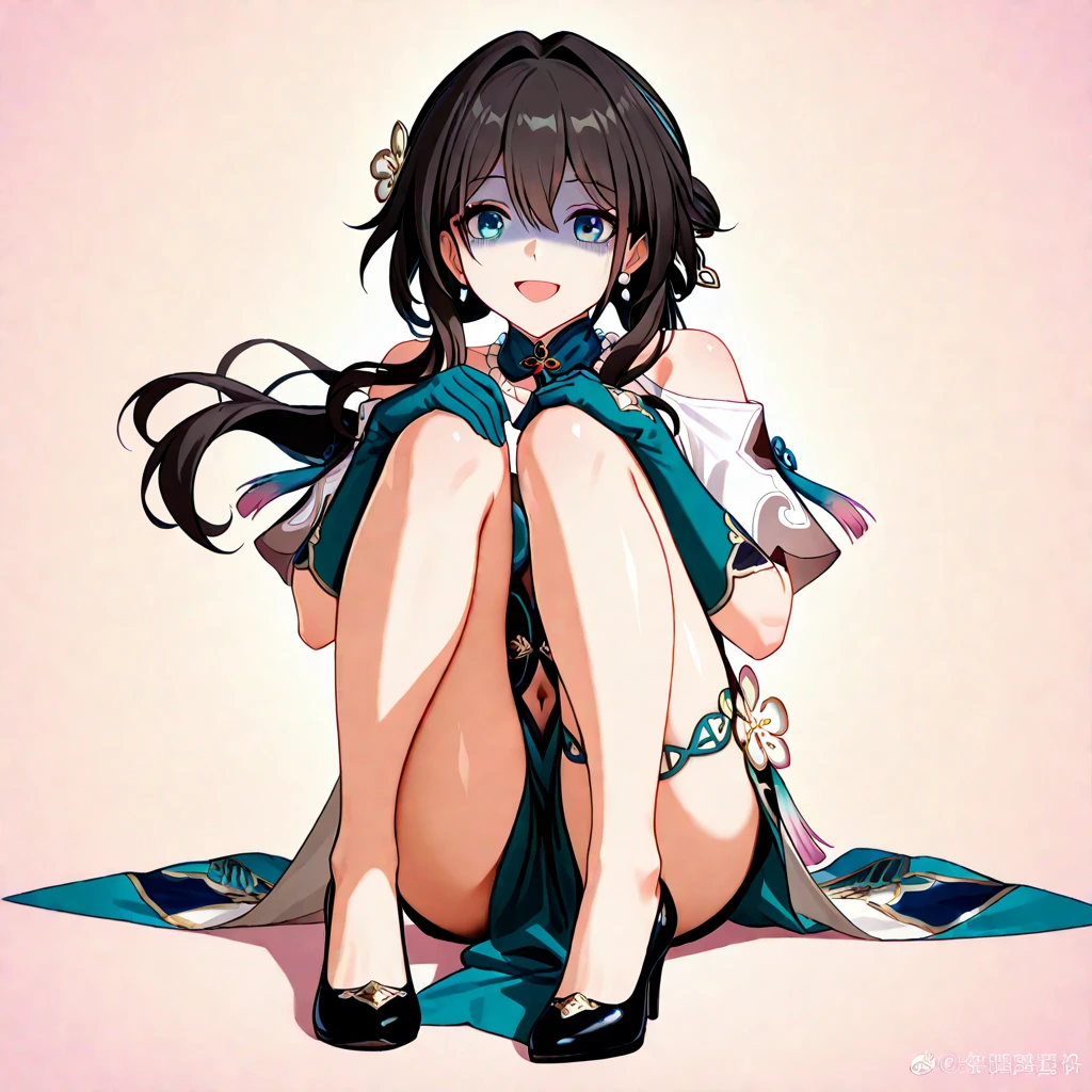 (A girl sits in a box)small loli girl,standing on a shelf,small curvaceous loli,Barefoot,Long narrow eyes,smiling expression,Cute Chinese school uniform design,Soft and shiny fabric, Vibrant colors,elaborate detail,White and tender feet,Five toes,Details of the soles of the feet,Petite feet,Photorealistic style,Vivid colors,Detailed rendering,high resolution,4K quality,Sharp focus.