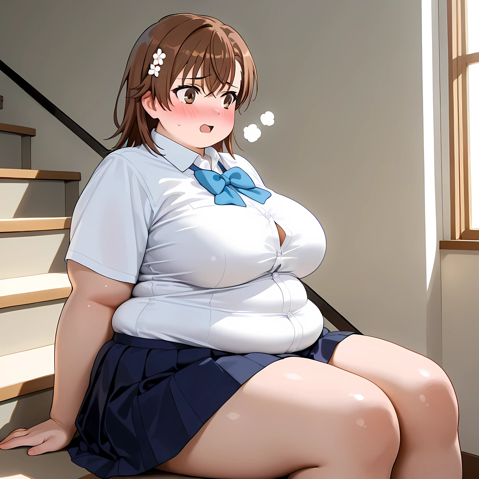 A girl wearing bloomers((attention)),Brown Hair,Light brown eyes,Blushed,pigtails,BIG Boned,On the ground,steam,vapor,Big Ass,Thick legs,Thick arms,Wide pelvis,thick calf,Thick arms,tall,Sweat,Being outside,weather((Clear skies)),Wearing gym clothes,wide hips,Puffy nipples,Accentuated body lines,Upright posture,attention,Lower your arms,Wearing bloomers,cross your arms,Pulling bloomers