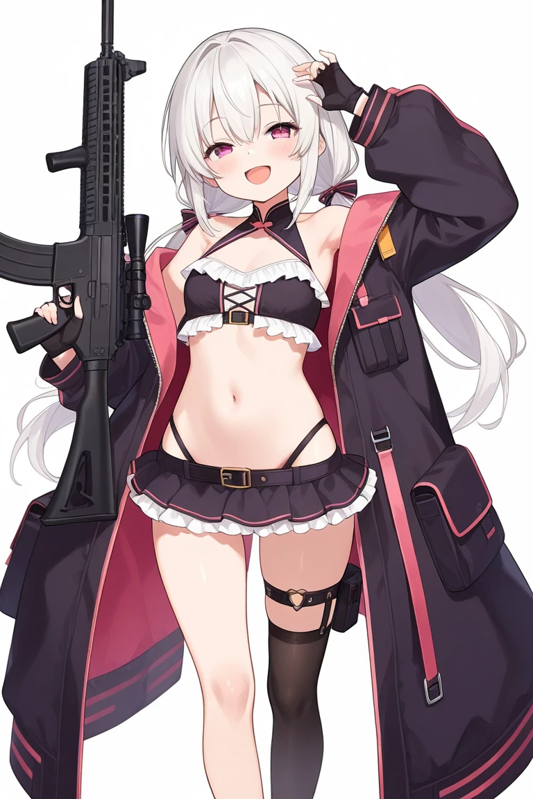 Anime girl in bikini and Santa hat with a gun., oppai, proporciones de oppai, oppai ciberpunk,ecchi, estilo manga en blanco y negro, con pechos grandes, estilo manga detallado,arte manga