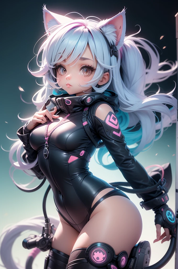 nijilorahorn a pertty nijiboy with crystal - clear horns, wearing blue - green skiwear, twintails, big beautiful ODD eyes, big warm grin, On the streets of a cyberlunk desert city <lora:nijilorahorn-000001:0.8>
