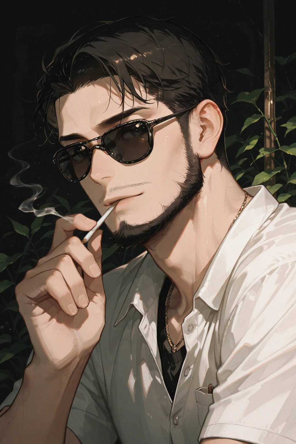 Lonely boy ,Background beautiful forest relaxing smoking , classical costumes