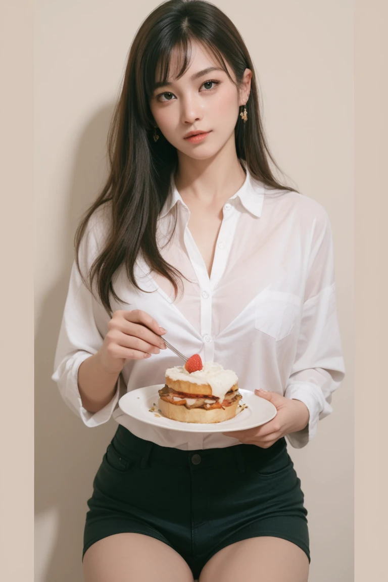 (shoulder length straight short black hair:0.8), （Extremely meticulous CG 8k wallpaper），（Extremely refined and beautiful），（Masterpiece），（best qualtiy：1.0），（Ultra High Resolution：1.0），beautiful light up，Perfect lightning，realistic shaded，[A high resolution]，Smooth and flawless fair skin，Extremely exquisite facial details,(perfect body:1.1），ultra - detailed,A beautiful girl,small head,(Small breasts:1.1),Flat chests,slim,thin,Smile,cheerfulness,(white sweater dress:1.5),(pantyhose:1.4),(White sneakers:1.3),standing,(self-hugging:1.5),At a convenience store,(Many cakes and bread on the shelves:1.6),bright lights,Portrait photo,from side