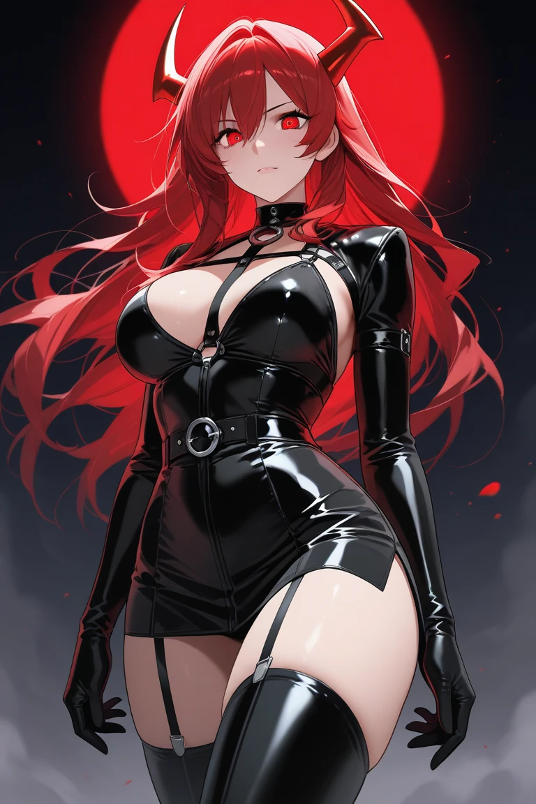 anime girl in black latex with horns and red eyes, seductive anime girl, biomechanical oppai, oppai cyberpunk, anime girl wearing a black dress, rin tohsaka, with a large breasts, succubus in tight short dress, marin kitagawa fanart, anime moe artstyle, oppai, by Jin Homura, with large breasts, white background, only character, full appearance from head to toes, woman,
EdobSuccubus,
EdobSuccubusRed