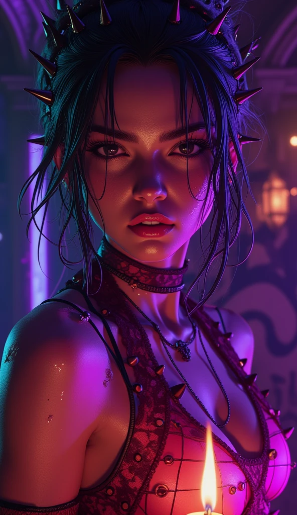 Illustration, extreme high contrast black and white image, full body girl dancing to disco music. The light draws the silhouette on black, Messy hair, dark background, hyperrealistic, maximum detail, 8K, bokeh, poster format, (best quality), (masterpiece), 1 girl, early 20's, huge heavy breasts, busty, perky breasts, thick, thick lips, wide hips, pkmnClair, ponytail, earrings, choker, cape, blue bodysuit, blue gloves, bracelet, blue boots