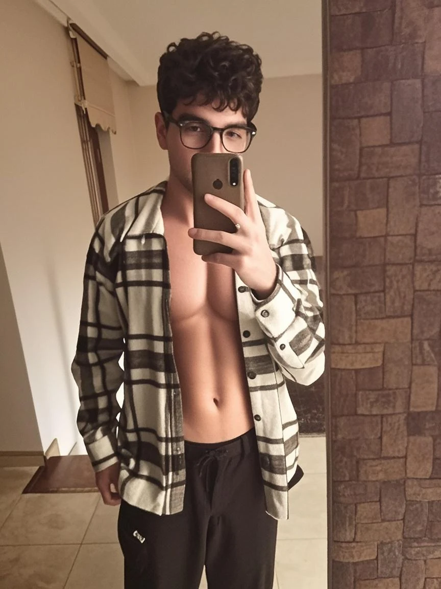 there is a man taking a picture of himself in the mirror, caio santos, fit pic, full body picture, frontal picture, with abs, twink, 21 years old, 2 2 years old, 18 years old, by Nándor Katona, 1 6 years old, shirtless, 1614572159