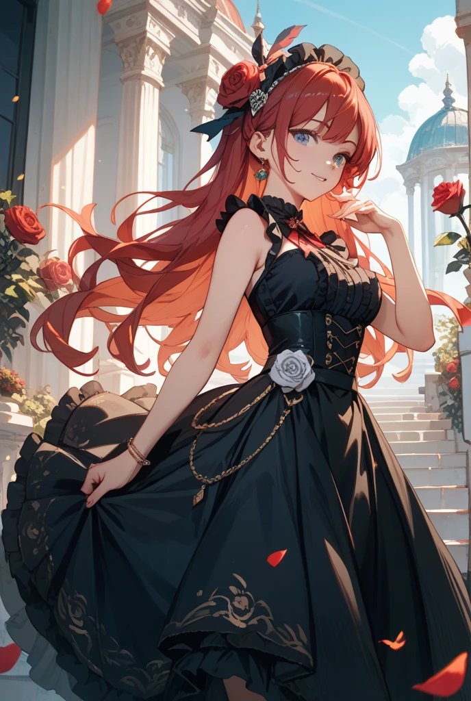 (masterpiece),(best quality),(super fine illustration),(beautiful and detailed eyes),{very detailed light},{painting},{{very fine 8K CG wallpaper}},anime,1girl,solo,beautiful detailed fire,beautiful detailed fire, palace,galaxy,gem,jewelry,necklace,crown,elf,smile,red hair,red eyes, low angle camera,