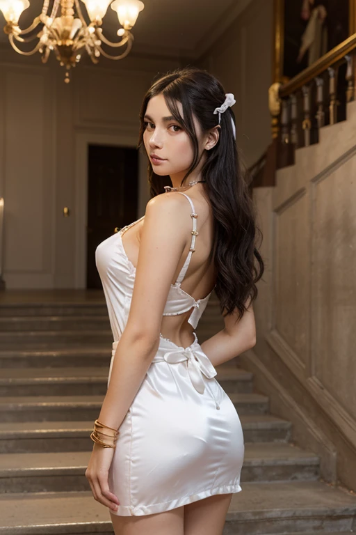 Model woman posing, Very beautiful, The background is a room in the museum, Very long hair, Revealing clothing, Gradient Eyes, makeup, Cinematic lighting, , One-person viewpoint, canon, nffsw, retinas, masutepiece, ccurate, Anatomically correct, Textured skin, Super Detail, high details, High quality, awardwinning, Best Quality, hight resolution, 1080p, hard disk, 4K, 8K, 16 K