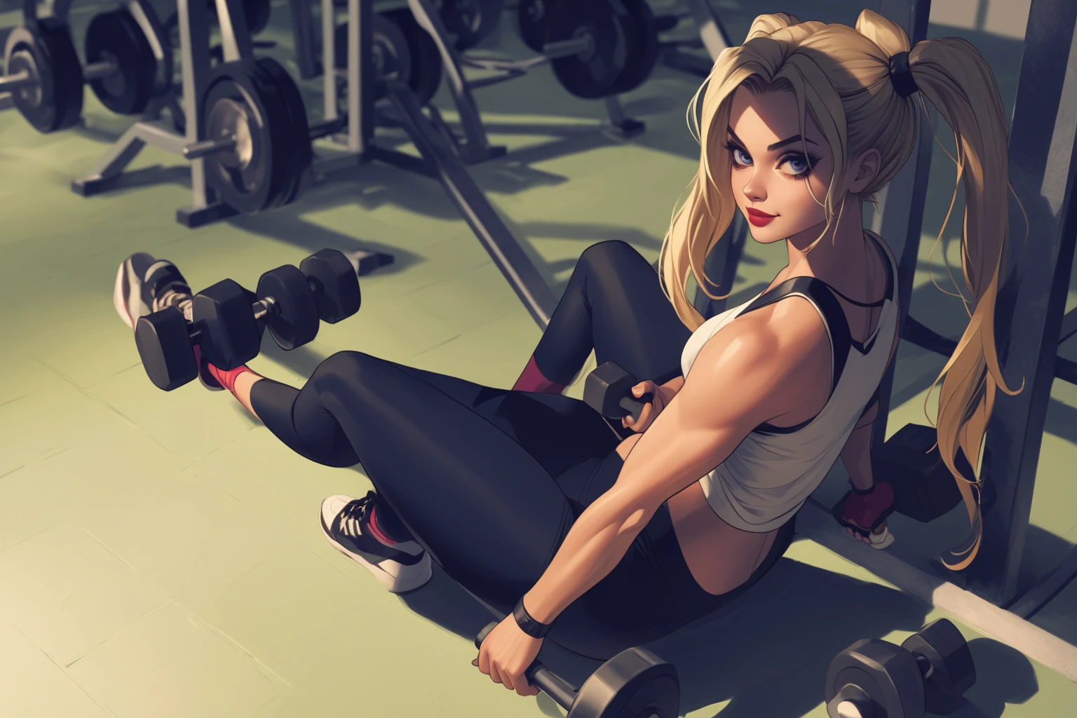 gym catgirl in latex leggings