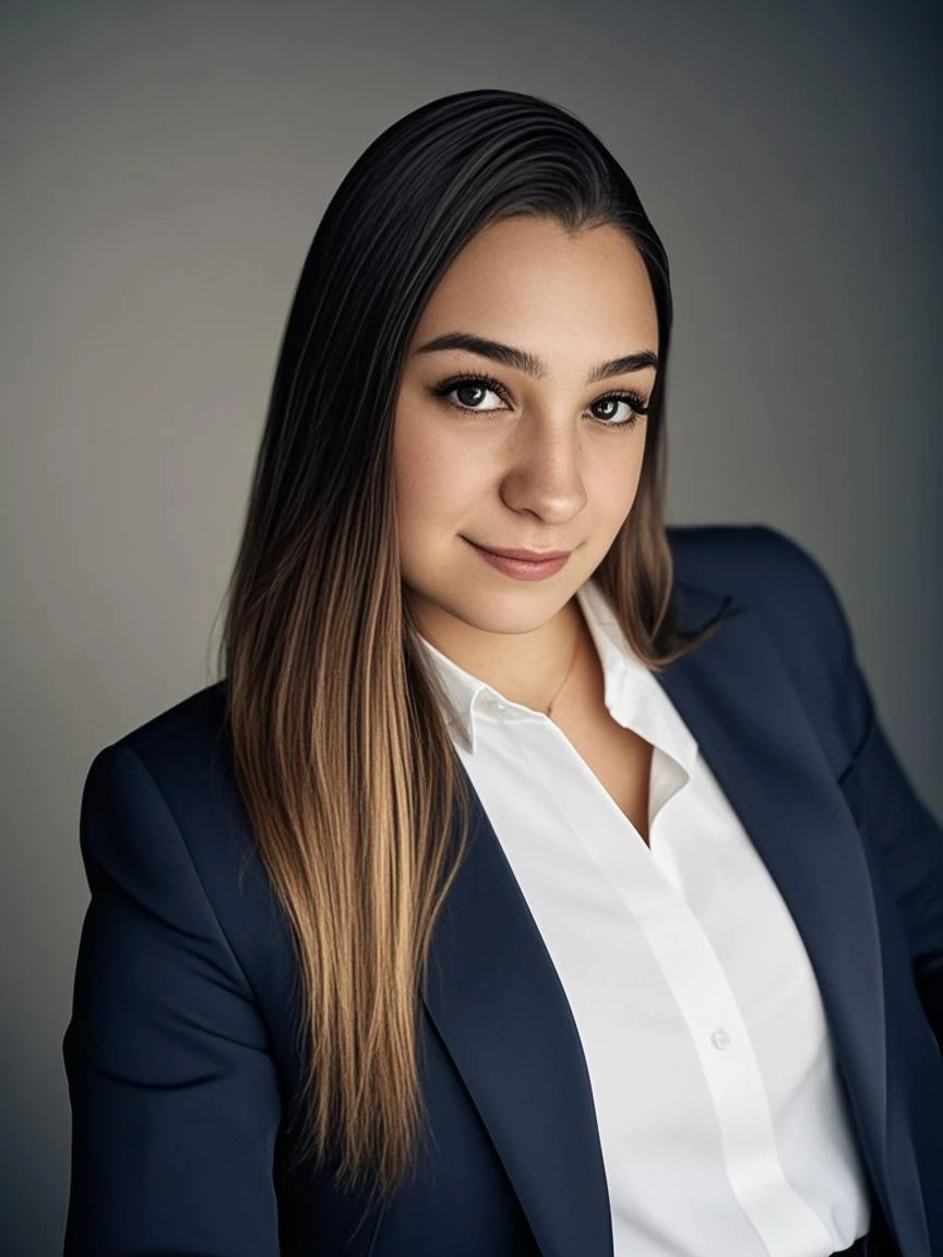 A professional headshot of a confident and friendly young adult. The person is dressed in formal business attire, with a neutral background. The lighting is even and flattering, highlighting the person's features. The expression is warm and approachable, suitable for a LinkedIn profile