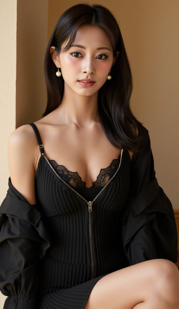 Dark brown hair、Light brown eyes、Japanese actress、 Lady、I am about 40 years old....、(Intricate details:1.2)、(Which is the top????:1.4)、 (Ultra-high resolution:1.2)、Ultra-high resolution、(Finely tuned)、(Detailed facial features)、Hmph、8K resolution、D cup size breasts、Long Hair、Updostyle, Updo、Hair Bun、1 Girl, Deep sorrowの表情, (Very detailed美しい顔), (camisole:1.5), (Bare shoulders:1.3), (Highest quality:1.4), (Very detailed)、Beautiful fair skin with transparency,  Are sleeping、Sleeping on the floor、Top View、 Spread your legs wide, Please open your mouth a little、Her legs are visible through the dress、Deep sorrow、Pose of Weakness、Obscene pose、White floor、White wall、The morning sun shines in、Sleep on your side。