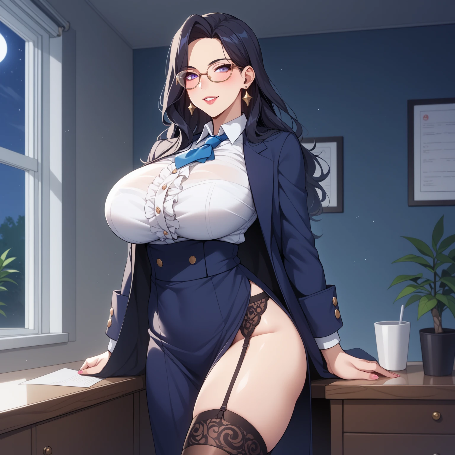 score_9, score_8_up, score_7_up, score_6_up, score_5_up, score_4_up, (solo), female anthro zebra, secretary clothes, skirt, lusty, fluffy body, black hair, turquoise eyes, (thick thighs:1.5)((( offering the breasts))) sex partial clothes, (((cleavage))) semi-butonned uniform niform, (barely_visible_booba) (she is standing) , giant breasts , front view