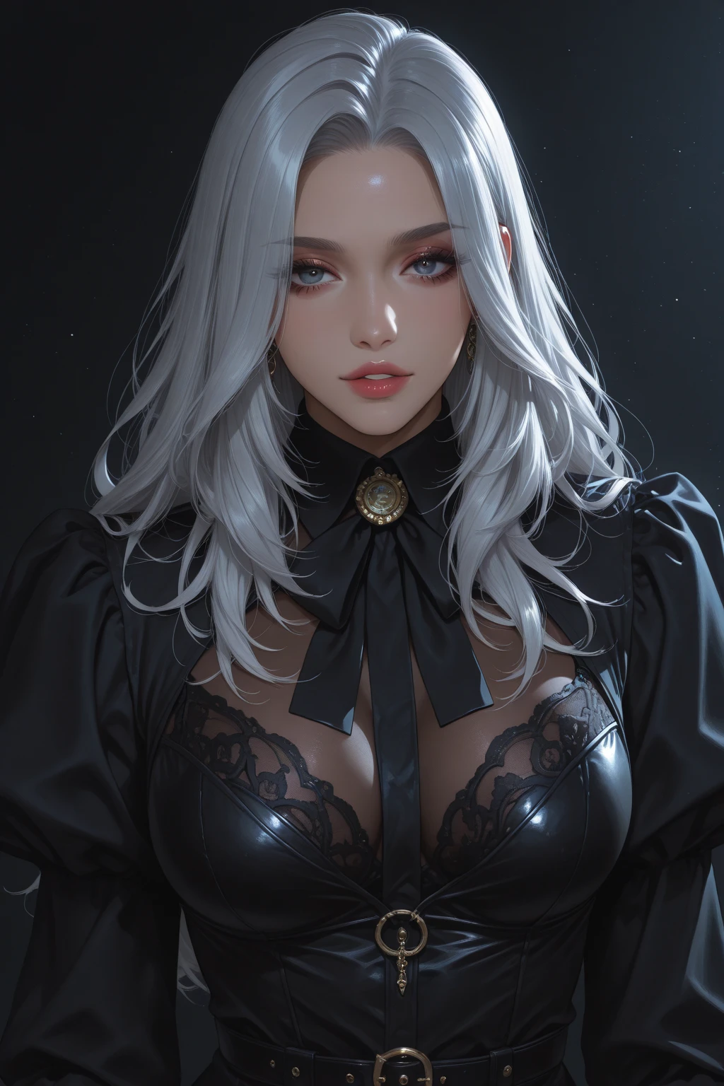 ((Лучшее качество)), ((шедевр)), (подробный), kitsune, big breasts, sexy face, latex black jumpsuit, sexy appearance