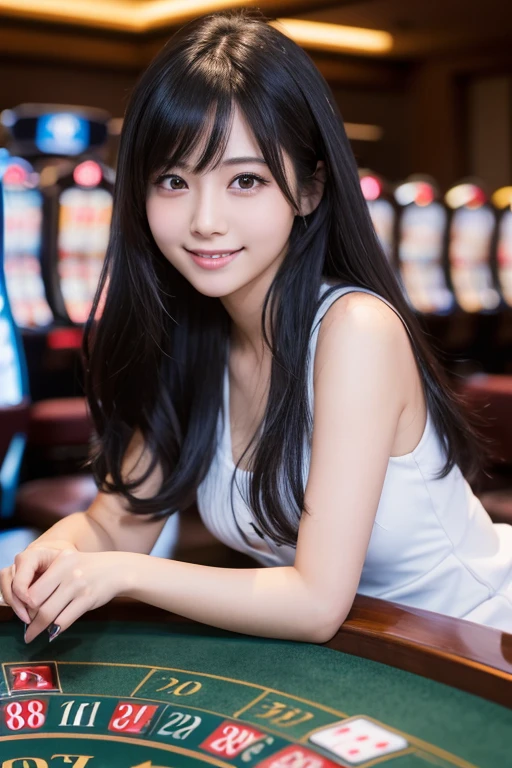 (Go to firmware), 1 female, 20 age, 7headed body, (cute face), (Ideal body proportions), Modern Old Town views, ((Lolita Costume)), (((Red muffler))), wet,  Fair-skinned, Slimness, dark hair, long-haired, beautiful legs, Small buttocks, Skinny legs, Surrealism, Cinematic lighting, deep depth of field, Single-person view, F/1.8, 135 mm..., EGAT..., Piece Table, C.professor., anatomically correct, textured skin, super detail, high-detail, High Quality, Award-winning, bestquality, high-res, 10 (Random background,In casinos,VIP casino room, Modern Casino Console, Modern Slot Machines )