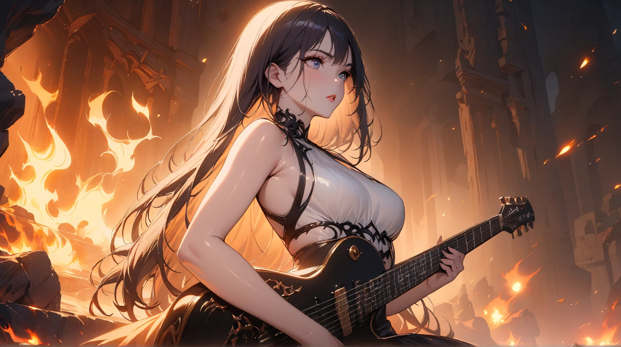 (masterpiece: 1.2, realistic: 1.37, ultra high resolution), female model, big boobs cleavage, pretty face, playing piano in park, multicolour flowers around,