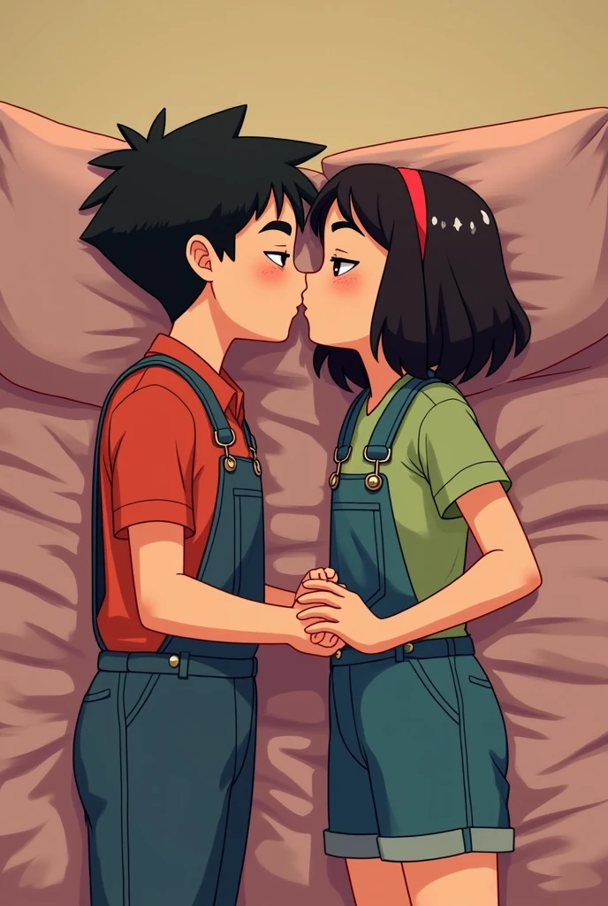the character toby tenma from the show astro boy. toby tenma holding his girlfriend hand while kissing in his bed