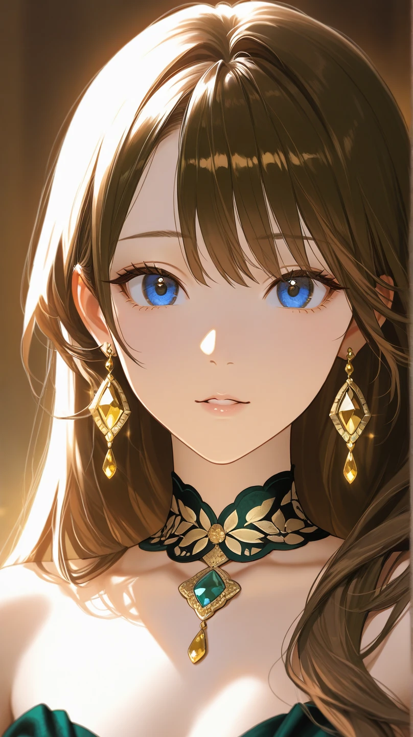 ((highest quality)), ((masterpiece)), (detailed), Perfect Face、8K、Cowboy Shot、Character portrait、Brown Hair、Smooth Hair、Earrings、necklace、front、