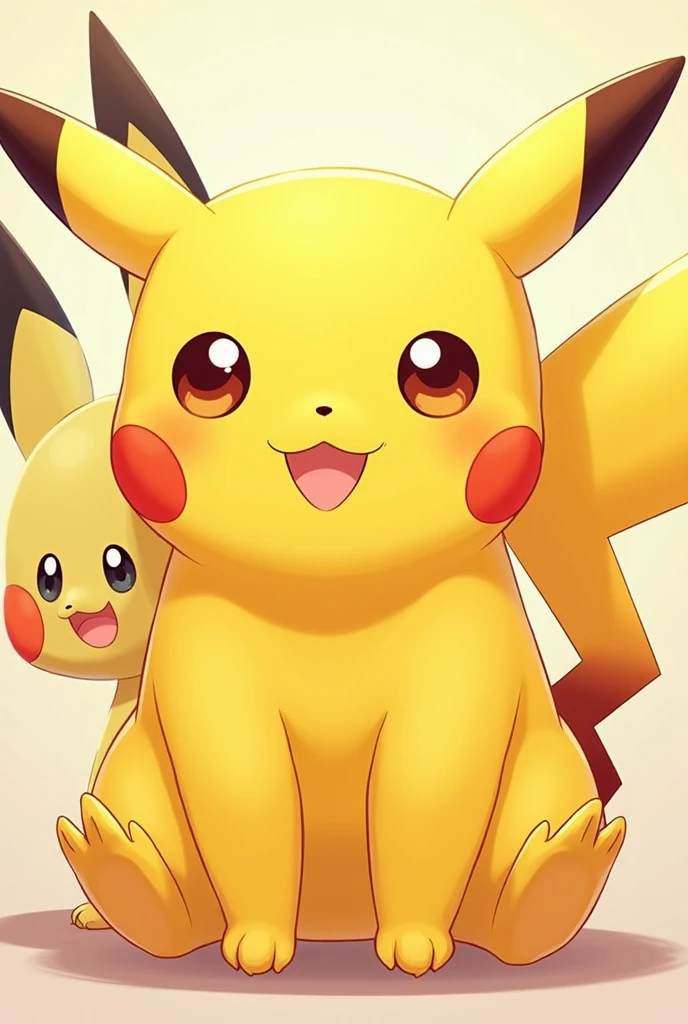 multiple_persona, pokemon \(creature\), Pikachu, Pichu, Raichu, pokemon_focus, sitting, smile, detailed character portrait, high quality, 8K, professional, illustration, dynamic lighting, vibrant colors, warm palette, whimsical, playful, expressive