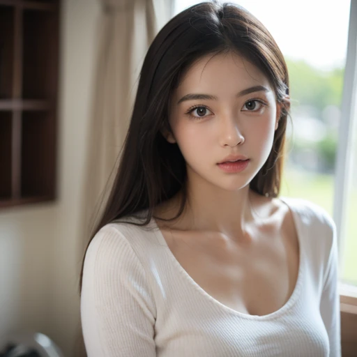 nude, (photo Practical:1.4), (hyper Practical:1.4), (Practical:1.3), (Smoother lighting:1.05), (Improve movie lighting quality:0.9), 32k, 1 Girl,20 year old girl, Practical lighting, Backlight, There is light on the face, Ray Tracing, (Bright Lights:1.2), (quality improvement:1.4), (Highest quality real texture skin:1.4), Delicate eyes, Delicate face, Exquisite eyes, (Tired, sleepy and satisfied:0.0), Close-up of face, t-shirt, (Increase body line emotions:1.1), (Enhance Skin Texture Beauty:1.1)