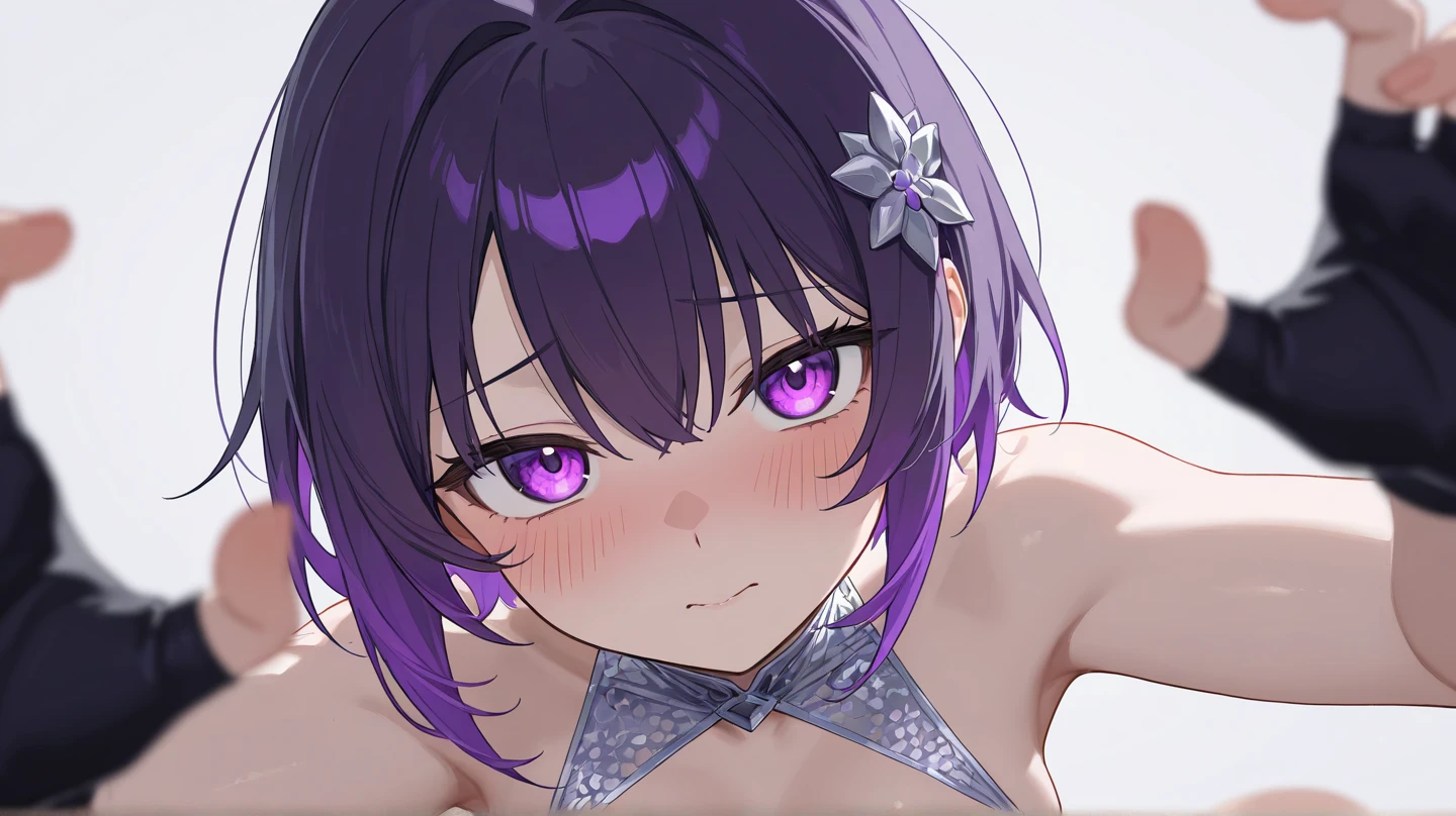(((sfw))), team uniform, Beautiful breasts, 16yo, Slender body, ((Purple Micro Brassiere)), Very fine and beautiful pink nipples, Pointed nipples, (((Pinch your nipples with your fingers))), side, Ultra-realistic 8K CG,masterpiece,Angle from below, ((Highly detailed background,Delicate pattern,Intricate details)),The best quality in the best condition,とてもとてもとても詳細なface,(((Outdoor))), mysterious, (((Extremely Shy, Confused eyes, Sweat, Very embarrassed, Pinch your nipples with your fingers))), , ((((Selfie)))), Highly detailed eyesとface,Highly detailed eyes,kochou shinobu,Multicolored Hair,No bangs,Hair Intake,team uniform, Purple eyes,Haori,butterfly,band,(熱band庭園:1.2),Purple Flower,mostly cloudy null,Light of the sun,Tyndall effect,slope_null,face,beautiful null,Sabre on waist,Seductive posture,(Small chest:1.3),Curved waist,(Off-the-shoulder outfit:1.6)
