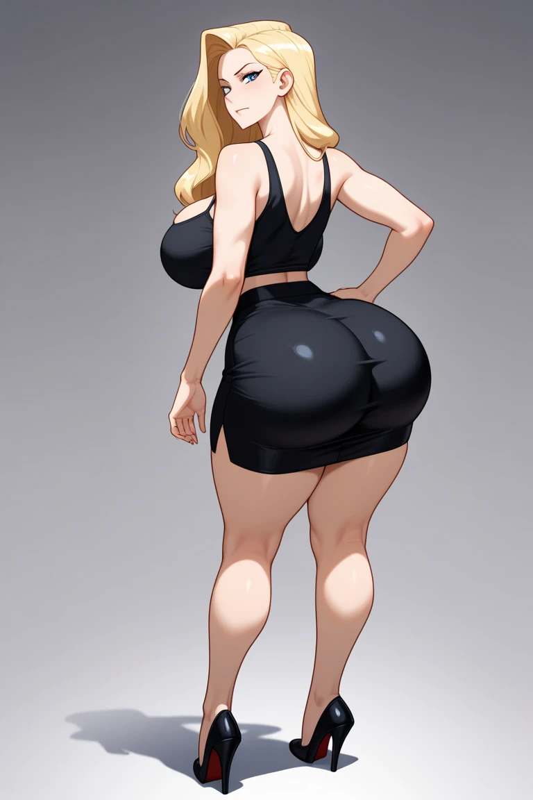 Woman barefoot blond with very large thighs