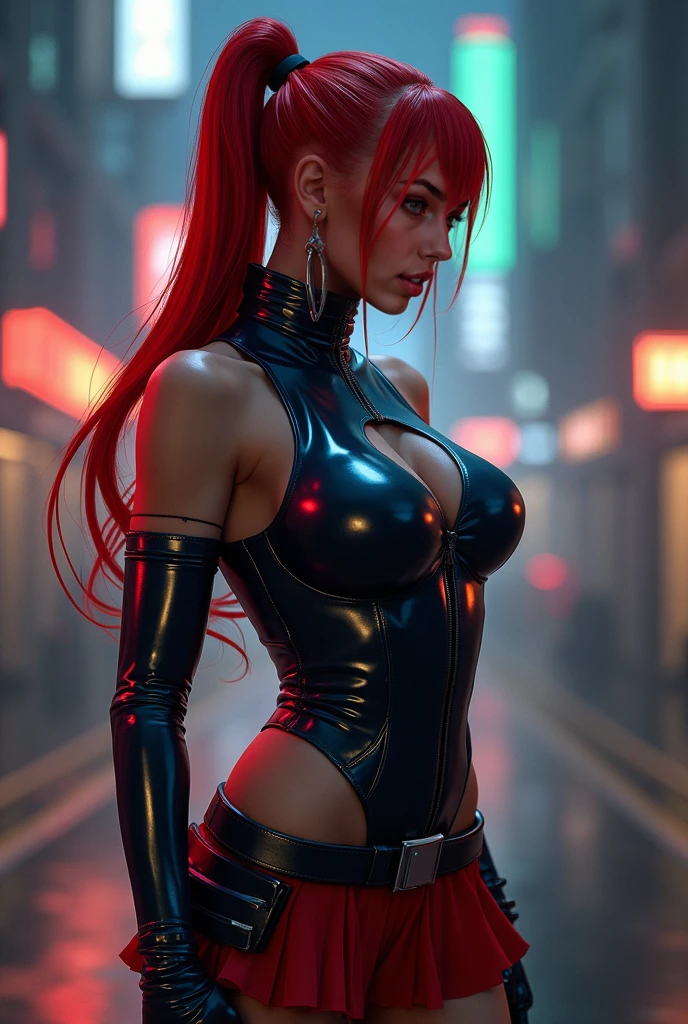 (master part:1.3), ultra detalhado, ultra high-resolution, (Realistic, foto realista:1.37), Foto colorida RAW de alto detalhe, fotografia profissional, Afiado completo:1.2, (1 menina europeia, modelo quente, 18 anos), com um corpo perfeito, rosto e olhos super finos, coxas grossas, pernas torneadas, (maquiagem leve, [[[Batom rosa]]], delineador), (perfectly proportions), (anatomicamente correto), ((Ver o visualizador)), ((cabelos longos vermelhos slicked para o lado, extremamente detalhado)), (dressed in a slave bra with chains), ((seios cobertos por sexy [[correio em cadeia]]:1.5)) ((servitude made of ((Correntes: 1.45)))), ((Black latex shorts))), ((wet white t-shirt)), ((correntes desabotoadas jaqueta de couro da motocicleta:1.45)), ((seios grandes e cheios:1.5)), (cintura estreita:1.2), medium ass, ((Branqueia a pele, rosto magro)), beautiful cheekbones, Barriga Magra: 1.2, (muito magro, corpo magro e musculoso:1.1), ((Rosto ultra-detalhado)), Attention to detail, double eyelids, (Erotic:1.3), smile of satisfaction, Gorgeous appearance, Electrifying appearance, ((cowboy shot)), (dynamic pose: 1.7), ((Noite da Cidade), (neon sign), (Noite), ambulante)