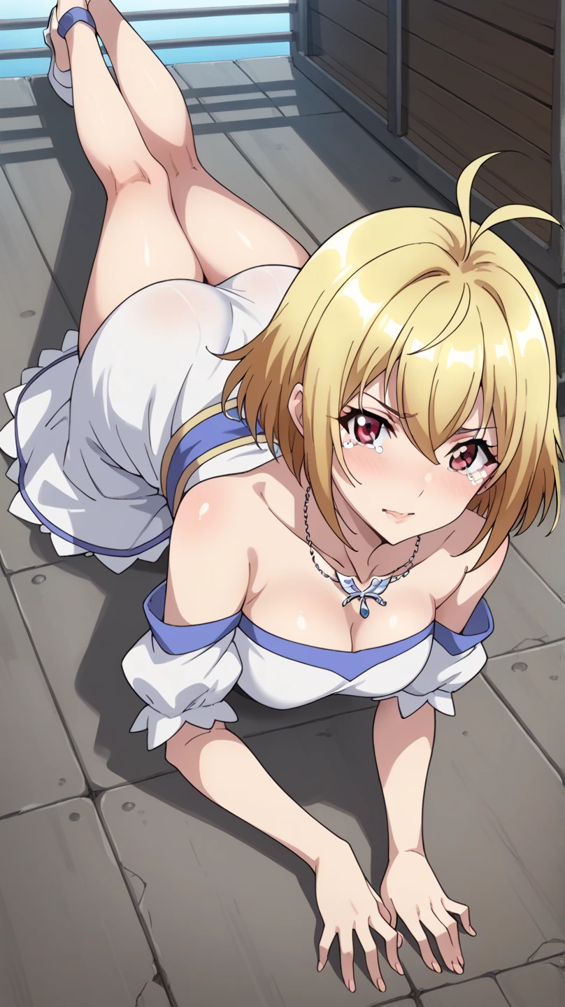 Sitting on tatami mat in a private house with knees bent, ((front view)), embarrassed face, cinematic, frilly yellow camisole, knitted pink mini skirt, simple necklace, friendship bracelet, slender body, long eyelashes, attractive eyes, lovely girl, stylish fashion, white detailed panties, cheeky expression