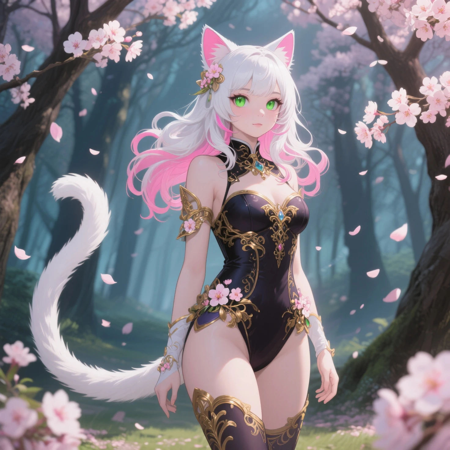 anime girl with white hair and fish net stockings, wearing peach color underwear, posing in a forest, white cat girl, white - haired fox, fanart best artstation, ahri, art of silverfox, beautiful anime catgirl, anatomically correct, seductive anime girl, very beautiful anime cat girl, extremely detailed artgerm, attractive cat girl, portrait of ahri,female model, exposed body, full body portrait, thick thighs, large breasts, toned body,camel toe, breasts, life like, high definition, high resolution, Artificial intelligence, AI art, dynamic pose, delicate face, vibrant eyes, streaked hair, very long hair, expressive hair, multicolored eyes, aqua eyes, purple eyes, light smile, shy, blush, parted lips, licking lips, heavy breathing, naughty face, naughty, sparkle, god rays, super detail, high quality, anatomically correct, textured skin, best quality,full body portrait, guweiz on artstation pixiv, flaming nova,fire in the sky, photo realism, ultra high detail, rich detail, sensual expression, resolution 4098x2160, 8k white haired deity,cinematic lighting, glowing light, god rays, ray tracing, reflection light, backlighting, blending, drop shadow, 360 view, UHD, masterpiece, ccurate, anatomically correct, super detail, high details, high quality, award winning, best quality, highres, 16k --auto --s2