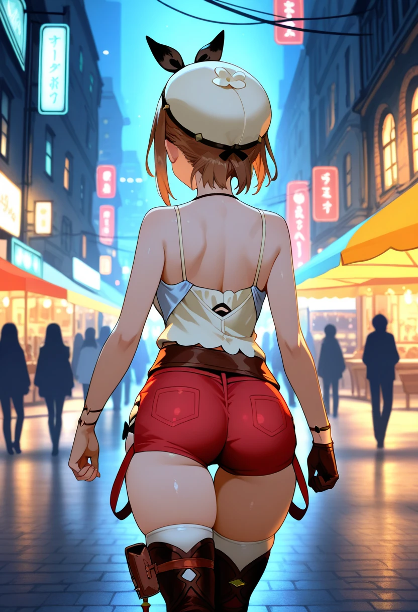 ((sexy girl ,young)) ,nsfw, glamorous, slender, may, midriff, moistened eyes,blush, prostitute, slutty outfit, makeup, eyeshadow, city, nipple bulge in top, micro skirt, ass, bandana, big ass,