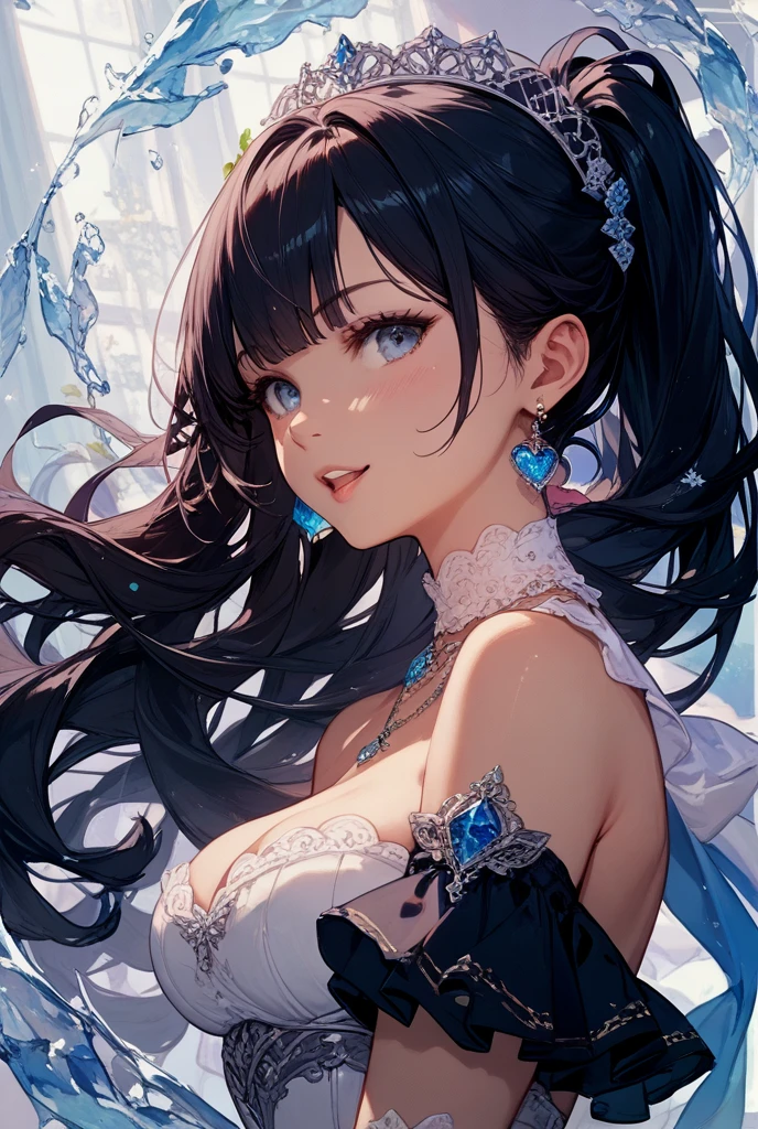 (Best quality,4K,8K,A high resolution,tmasterpiece:1.2),ultra - detailed,,beautidful eyes,beautiful detailed lips,Extremely detailed eyes and face,offcial dress,Happy expression,Medium-sized chest,gentlesoftlighting,vivd colour,